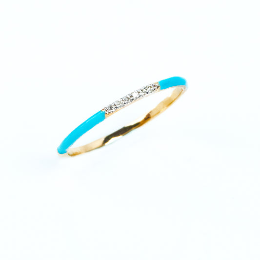 Caratly 18kt gold Mystical Blue Ring with turquoise enamel band and 0.03ct diamond pave accent under Rs. 20,000
