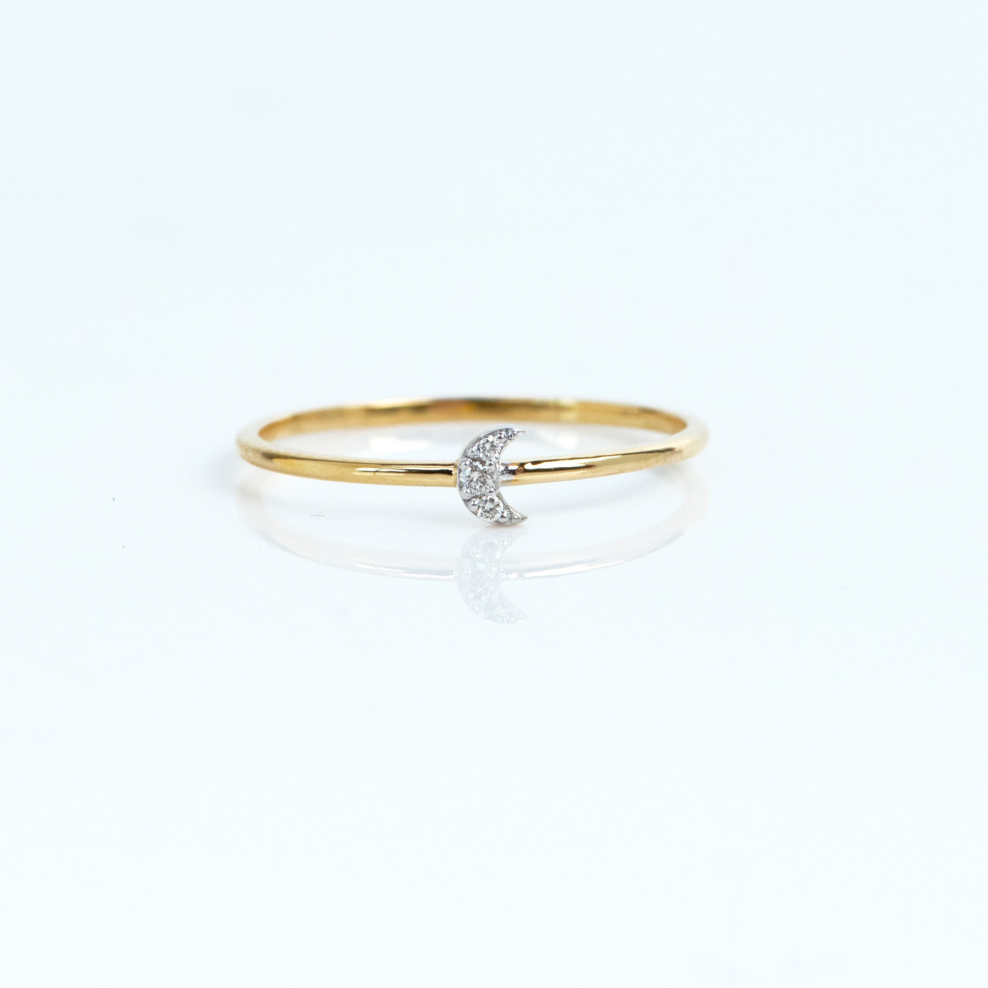 Caratly 18kt gold Moon Diamond Ring with 0.03ct pave diamond crescent moon motif on a thin band under Rs. 15,000