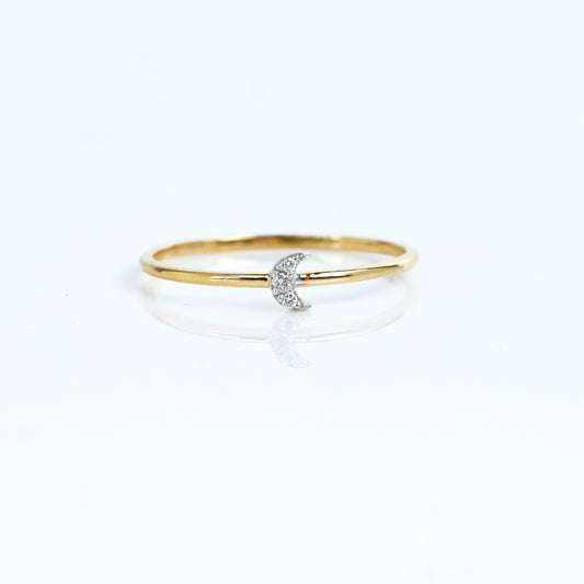 Caratly 18kt gold Moon Diamond Ring with 0.03ct pave diamond crescent moon motif on a thin band under Rs. 15,000