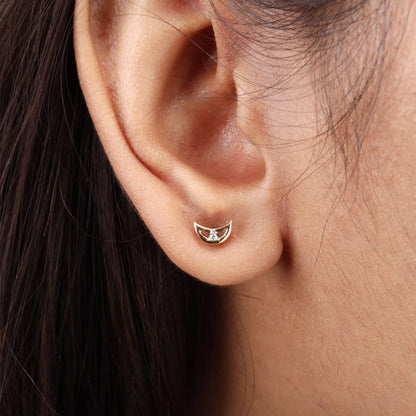 Caratly 18kt gold Moon Diamond Earring featuring a smooth crescent moon shape and a single tiny diamond accent under Rs. 20,000