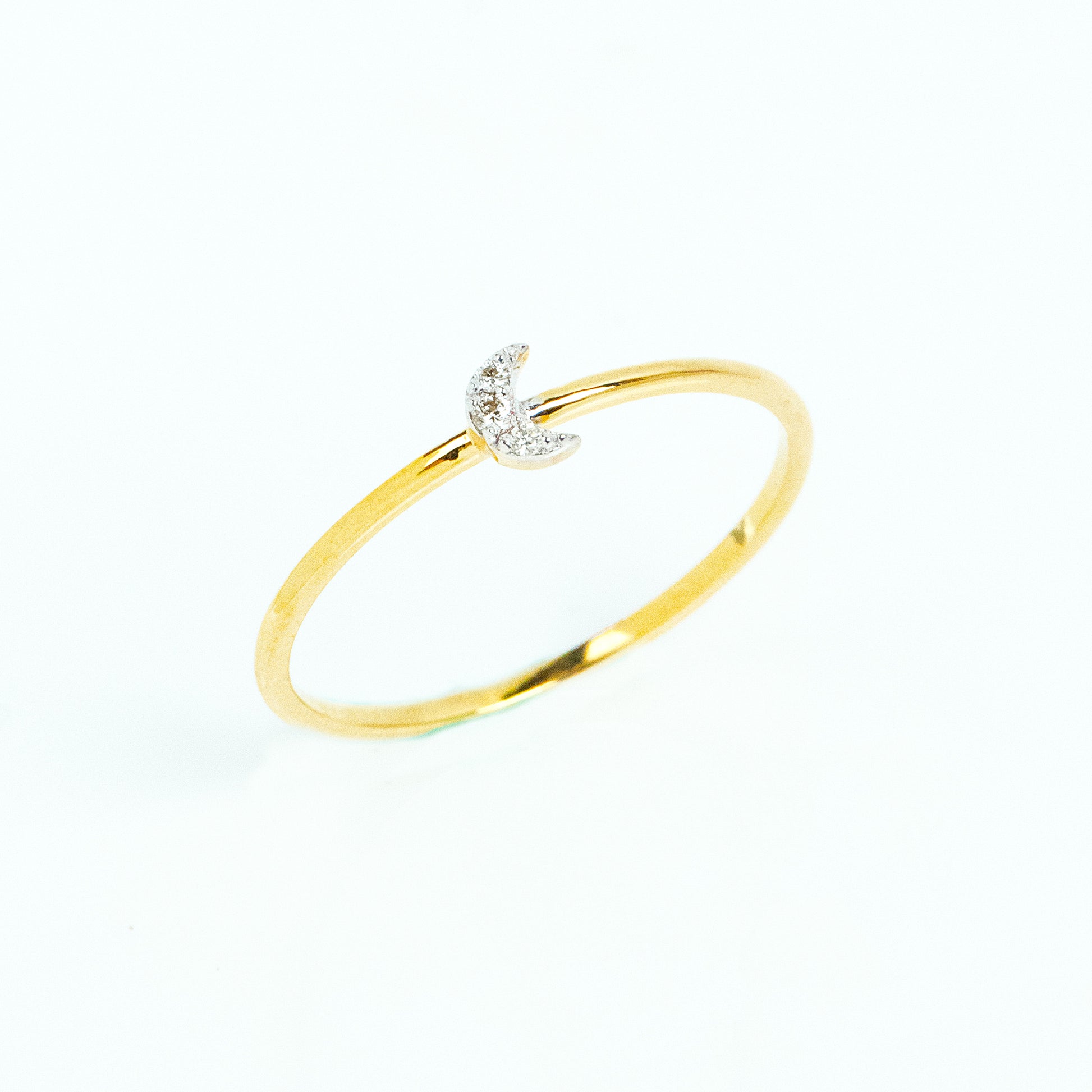 Caratly 18kt gold Moon Diamond Ring with 0.03ct pave diamond crescent moon motif on a thin band under Rs. 15,000