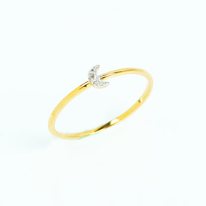 Caratly 18kt gold Moon Diamond Ring with 0.03ct pave diamond crescent moon motif on a thin band under Rs. 15,000