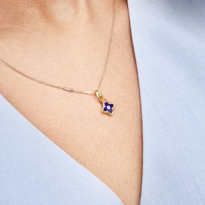 Caratly 18kt gold Baby Evil Eye Pendant featuring a tiny dark blue enamel clover-shaped evil eye charm under Rs. 15,000 