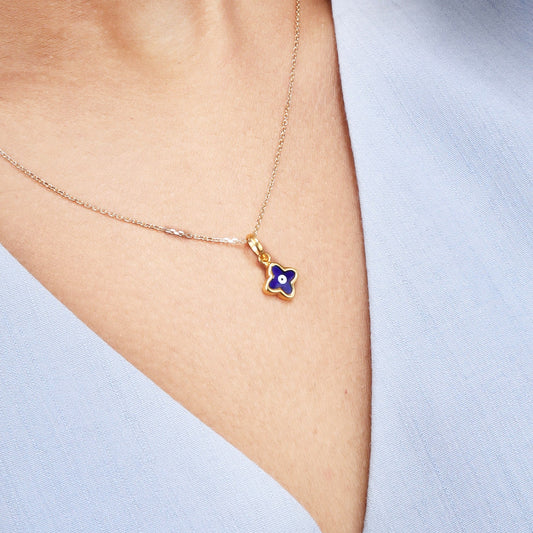 Caratly 18kt gold Baby Evil Eye Pendant featuring a tiny dark blue enamel clover-shaped evil eye charm under Rs. 15,000 