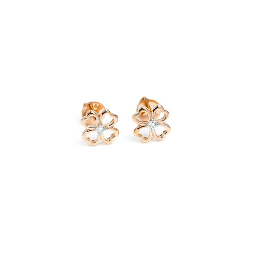 Caratly 18kt gold Petals Diamond Earring with 0.04ct diamond center in an open-work four-petal flower stud design under Rs. 30,000