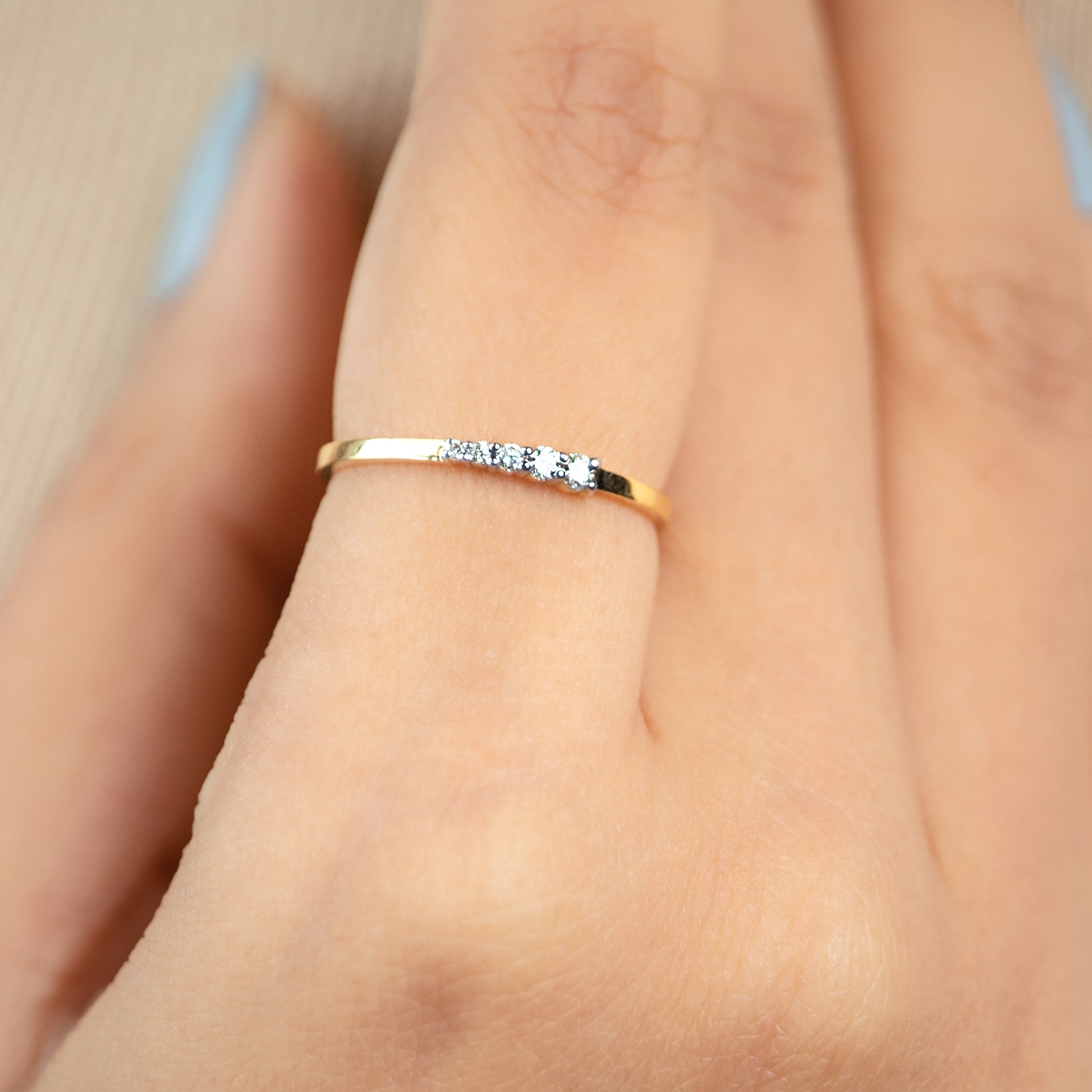 Caratly 18kt gold Diamond Flow Ring with 0.09ct graduated diamond row design minimalist band under Rs. 30,000