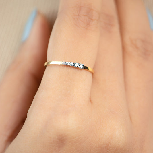 Caratly 18kt gold Diamond Flow Ring with 0.09ct graduated diamond row design minimalist band under Rs. 30,000