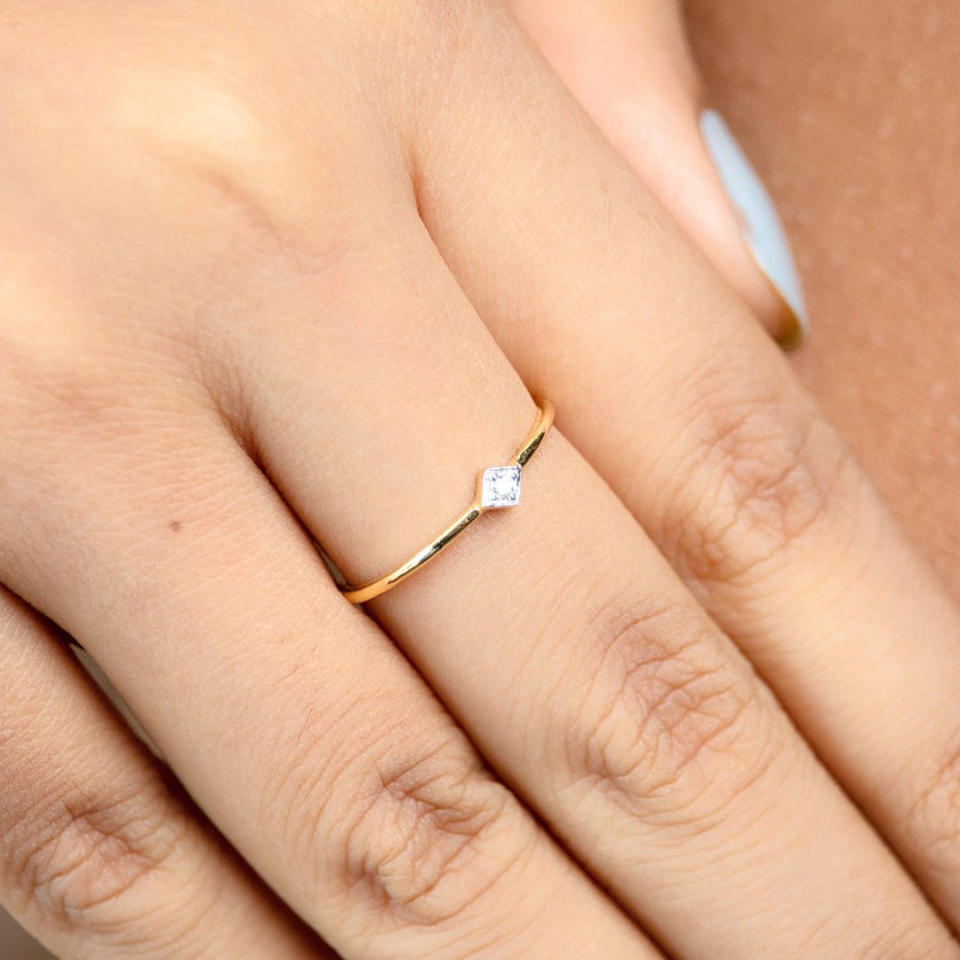 Caratly 18kt gold Diamond Basic Ring with 0.02ct solitaire diamond in a square bezel setting on a thin band, perfect minimal design for gifting under 15k