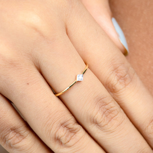 Caratly 18kt gold Diamond Basic Ring with 0.02ct solitaire diamond in a square bezel setting on a thin band, perfect minimal design for gifting under 15k