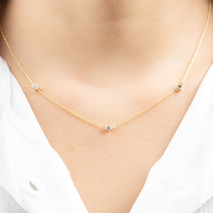 Caratly 18kt gold Tiny Stars Necklace with 0.16ct scattered diamond station design. Minimal gifts for her under 50,000