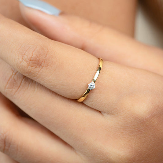 Caratly 18kt gold Solitaire Diamond Ring with 0.02ct round diamond prong set on a dainty minimalist band under Rs. 15,000