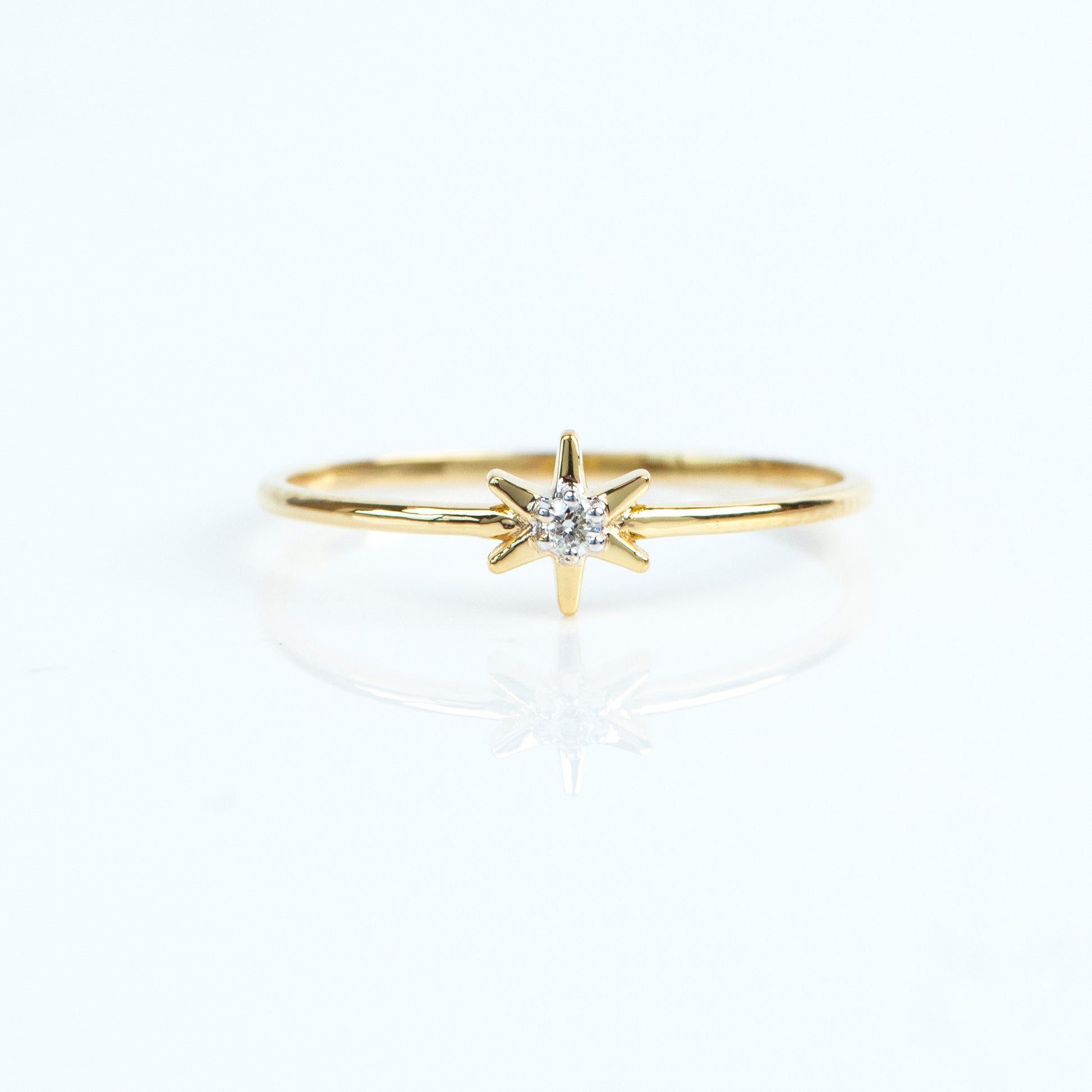 Caratly 18kt gold Star Diamond Ring with 0.02ct solitaire diamond set in a North Star motif, a minimal affordable gift for her under 15,000