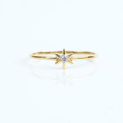 Caratly 18kt gold Star Diamond Ring with 0.02ct solitaire diamond set in a North Star motif, a minimal affordable gift for her under 15,000