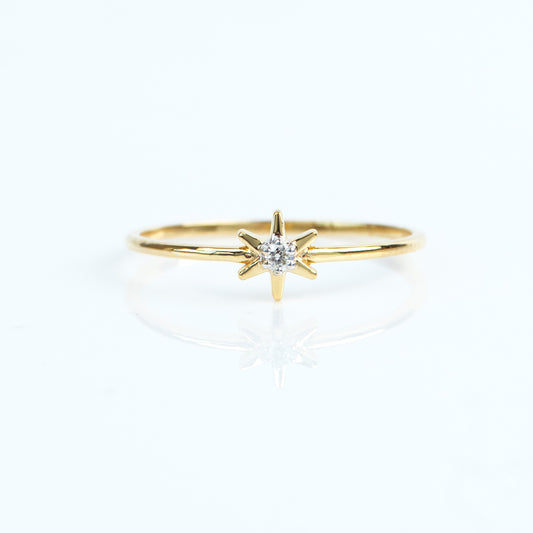 Caratly 18kt gold Star Diamond Ring with 0.02ct solitaire diamond set in a North Star motif, a minimal affordable gift for her under 15,000