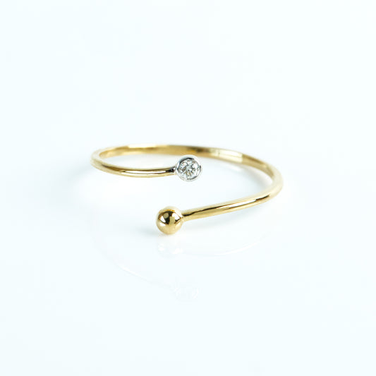 Caratly 18kt gold Crossover Diamond Ring with 0.03ct diamond and gold bead open bypass design under Rs. 15,000