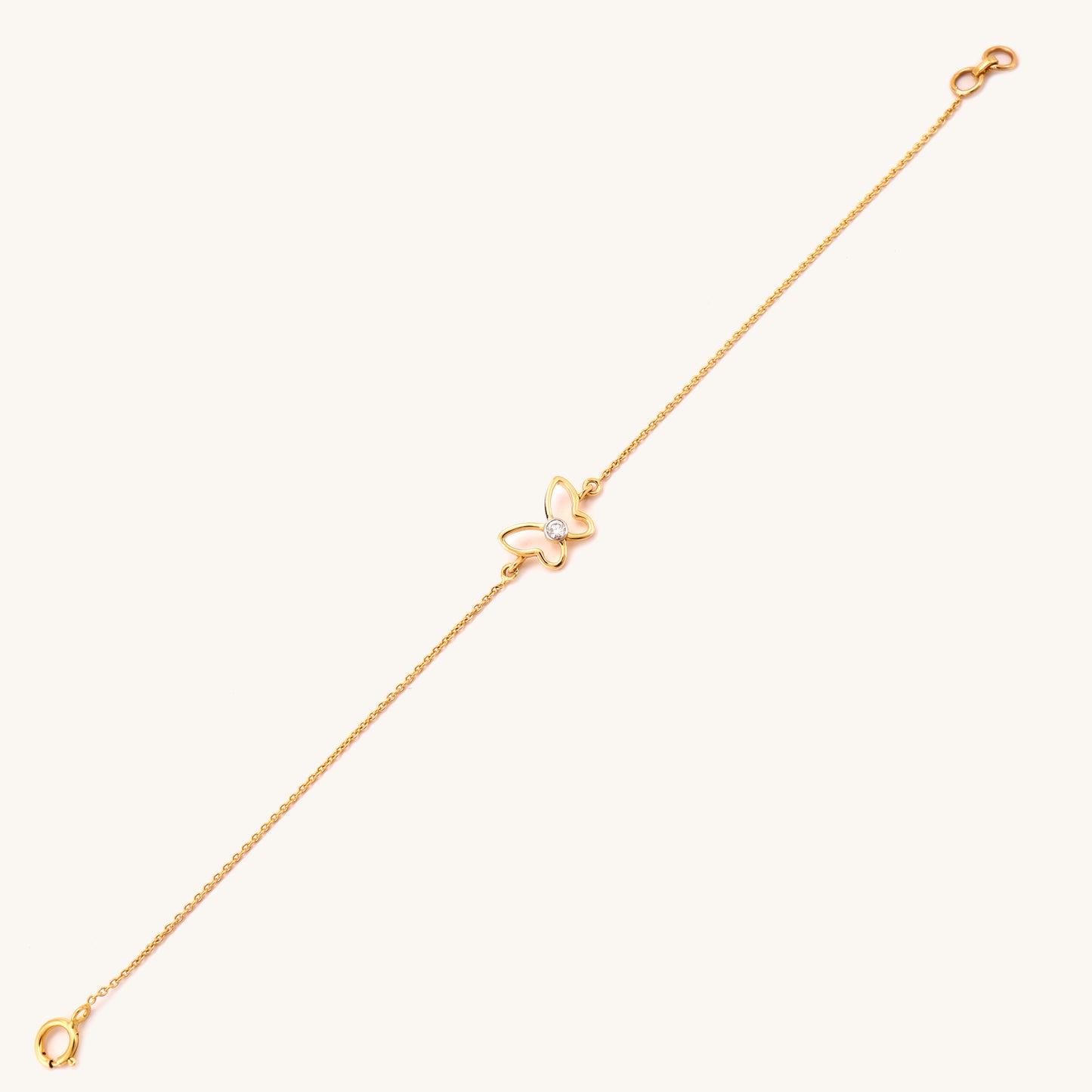 18kt gold Elsa Butterfly Bracelet with diamond. Mid-tier price range under Rs. 20,000