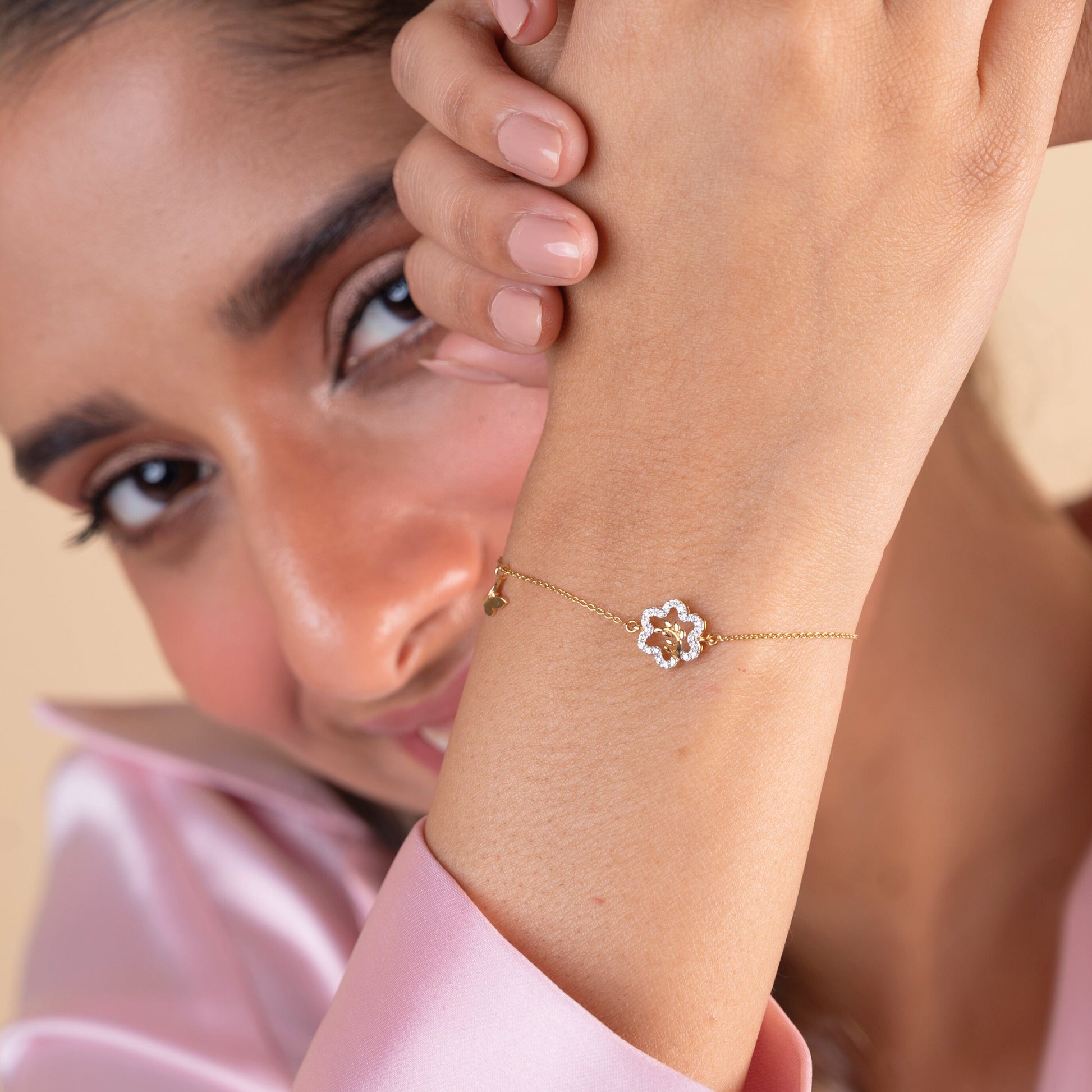 18kt gold Bloom Butterfly Bracelet with diamonds. Premium price range of Under Rs. 40,000
