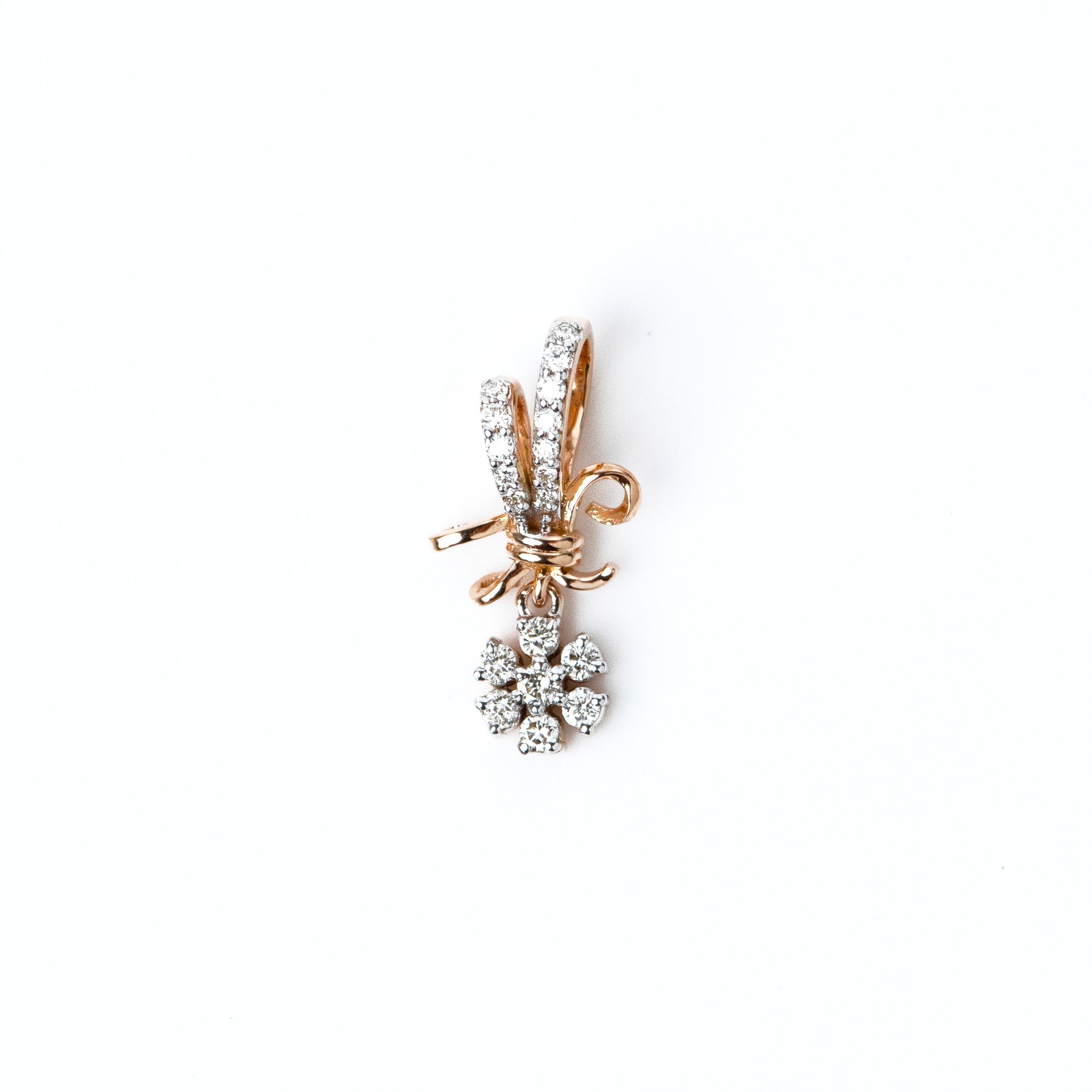 Caratly 18kt gold Bouquet Diamond Pendant with 0.14ct diamond flower cluster and gold ribbon tie design under Rs. 30,000
