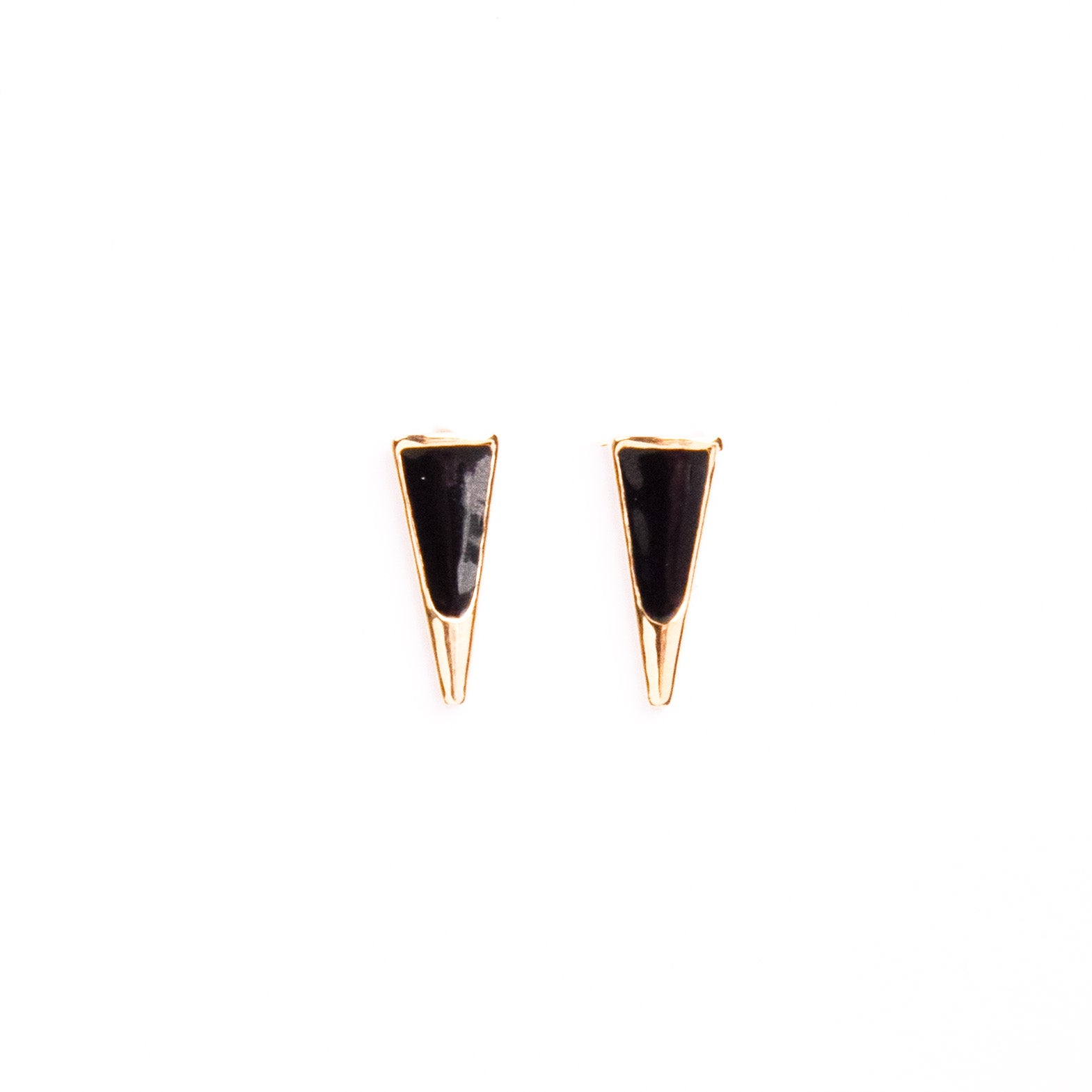Caratly 18kt gold Black Gold Earring with black enamel triangle spike design, geometric studs under 30,000