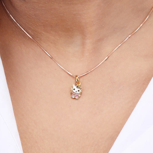 Caratly 22kt gold Kitty Gold Pendant featuring a small Hello Kitty inspired enamel cat charm on a delicate chain under Rs. 25,000