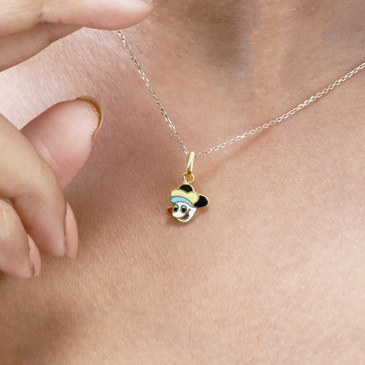 Caratly 22kt gold Mickey Mouse Pendant featuring a classic Mickey head shape with black enamel details on the face and ears. A cute gift for babies under Rs. 25,000