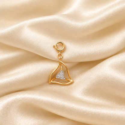Gold swirled triangle pendant on a chain, set with sparkling diamond accents priced under Rs. 20,000