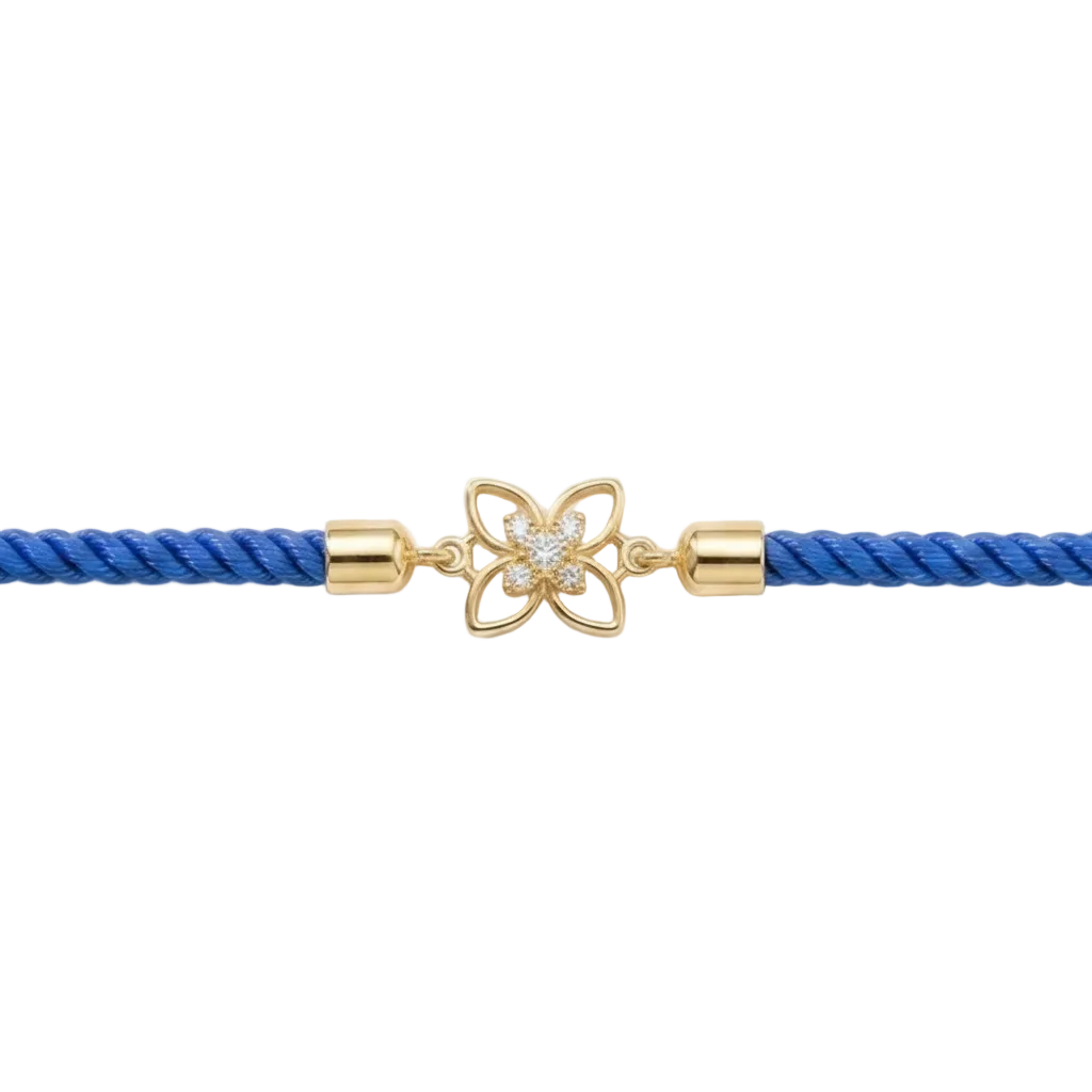 Blue rope men's diamond bracelet with an 18kt gold floral charm and sparkling diamond center under Rs. 15,000