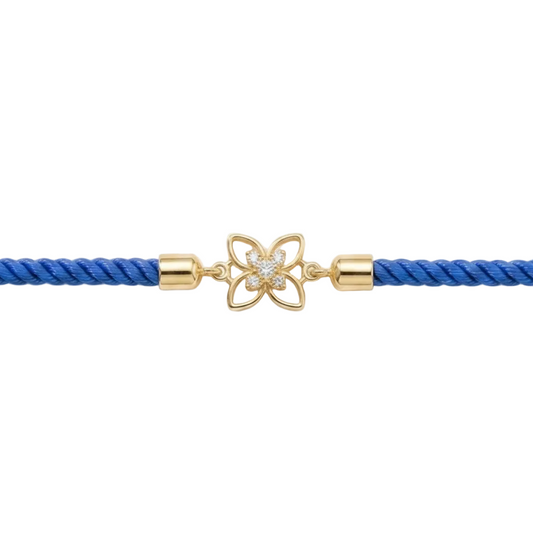 Blue rope men's diamond bracelet with an 18kt gold floral charm and sparkling diamond center under Rs. 15,000