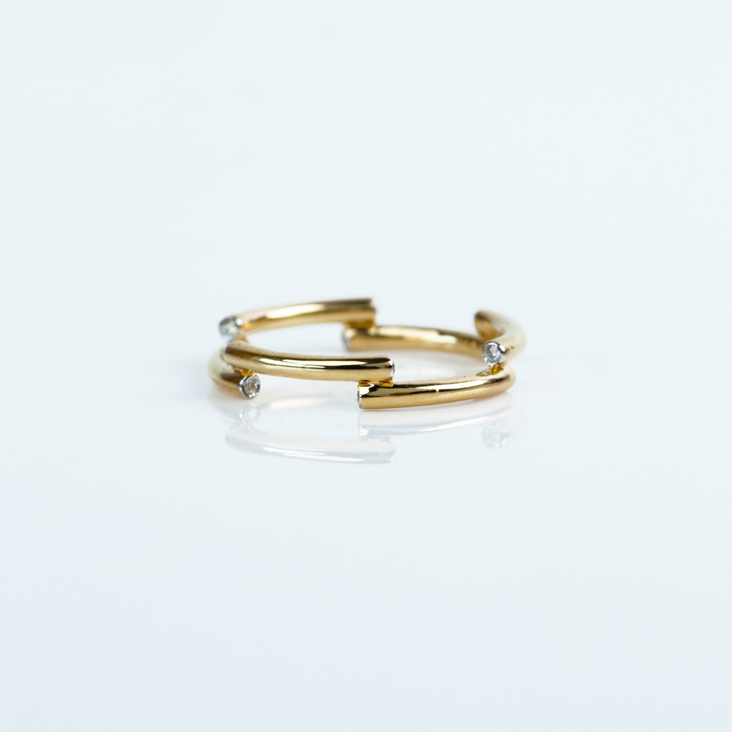 Caratly 18kt gold Disarranged Diamond Ring with 0.07ct diamonds in an abstract staggered gap design, gift for her under 40,000