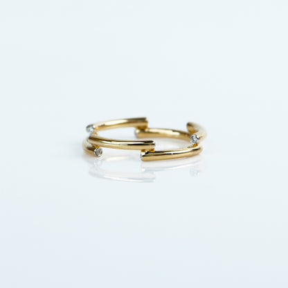 Caratly 18kt gold Disarranged Diamond Ring with 0.07ct diamonds in an abstract staggered gap design, gift for her under 40,000