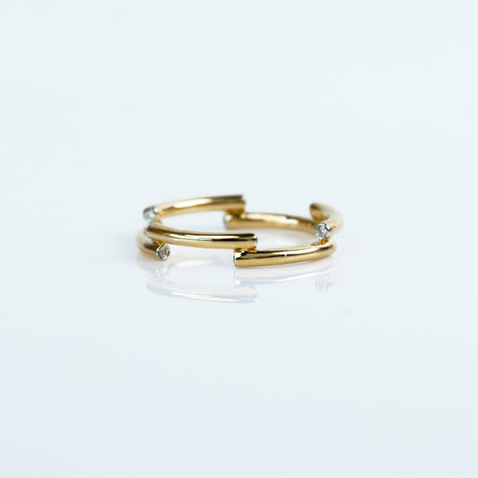 Caratly 18kt gold Disarranged Diamond Ring with 0.07ct diamonds in an abstract staggered gap design, gift for her under 40,000