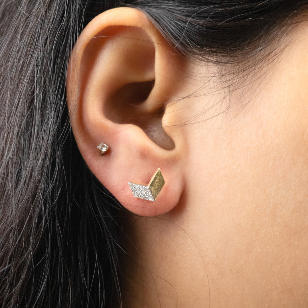 Caratly 18kt gold Arrow Diamond Earring with 0.22ct diamond pave chevron design under Rs. 60,000