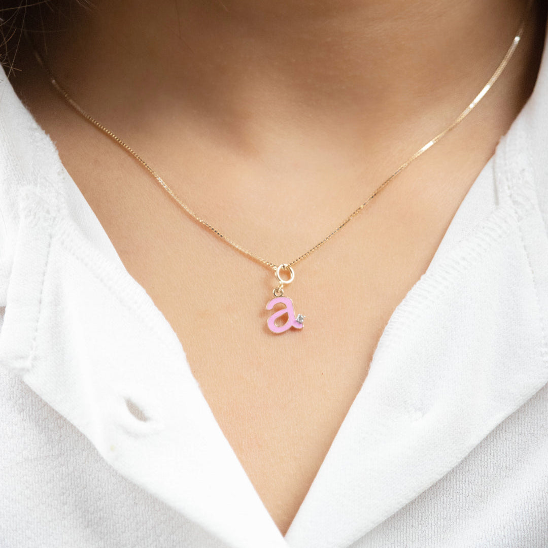 Caratly 18kt gold Pink Letter A Charm with enamel and 0.02ct diamond accent for personalized jewelry under rs. 15000