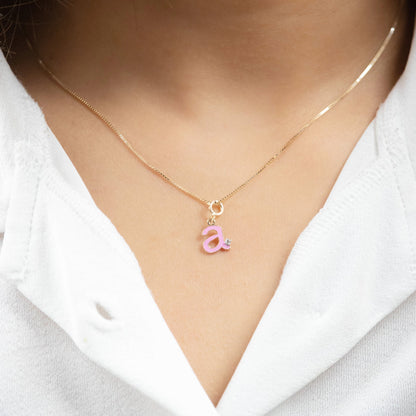 Caratly 18kt gold Pink Letter A Charm with enamel and 0.02ct diamond accent for personalized jewelry under rs. 15000
