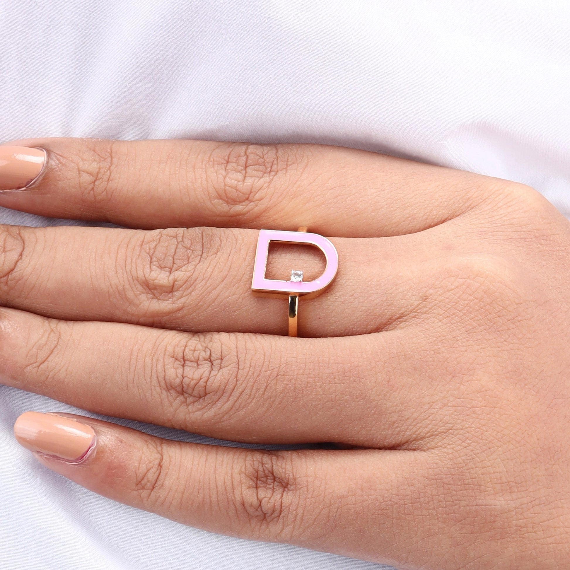 Caratly 18kt gold Door Diamond Ring featuring an open arched doorway motif with a pink enamel border and a single round diamond accent under Rs. 40,000