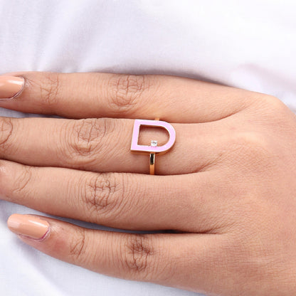 Caratly 18kt gold Door Diamond Ring featuring an open arched doorway motif with a pink enamel border and a single round diamond accent under Rs. 40,000