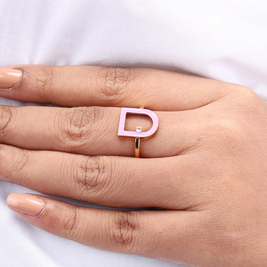 Caratly 18kt gold Door Diamond Ring featuring an open arched doorway motif with a pink enamel border and a single round diamond accent under Rs. 40,000