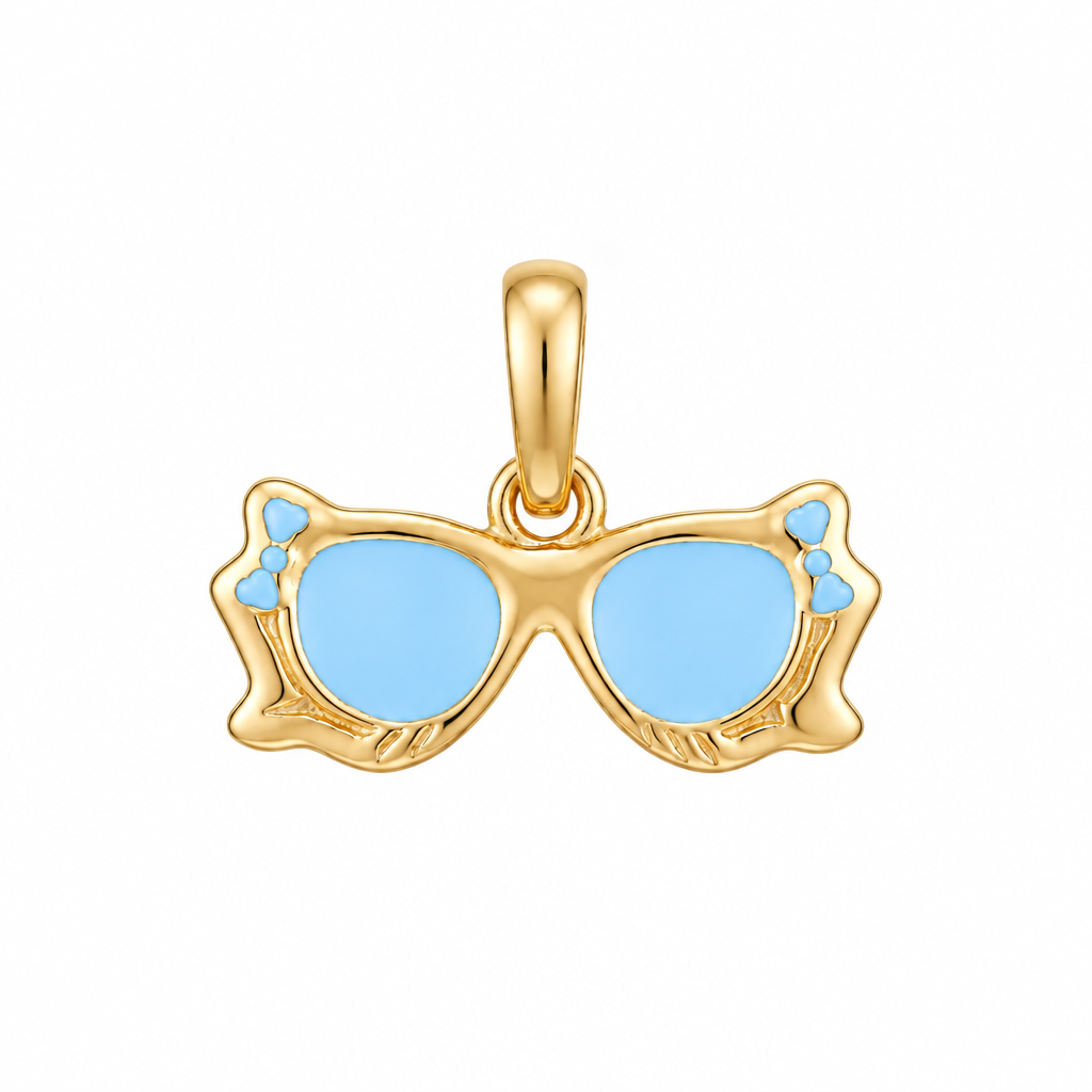 Gold sunglasses-shaped pendant with blue enamel lenses under Rs. 15,000