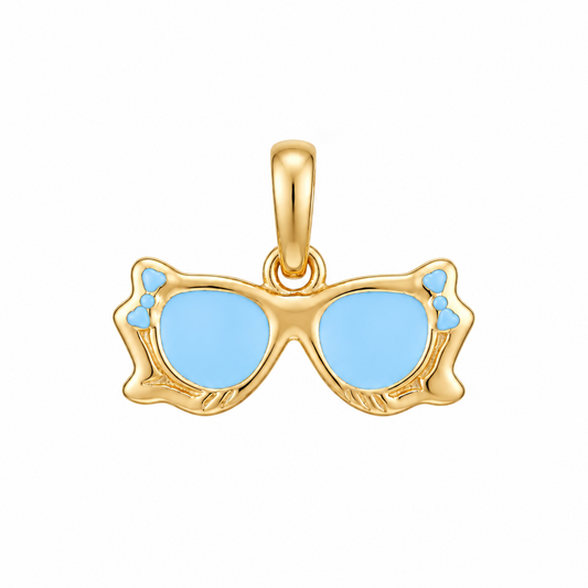 Gold sunglasses-shaped pendant with blue enamel lenses under Rs. 15,000