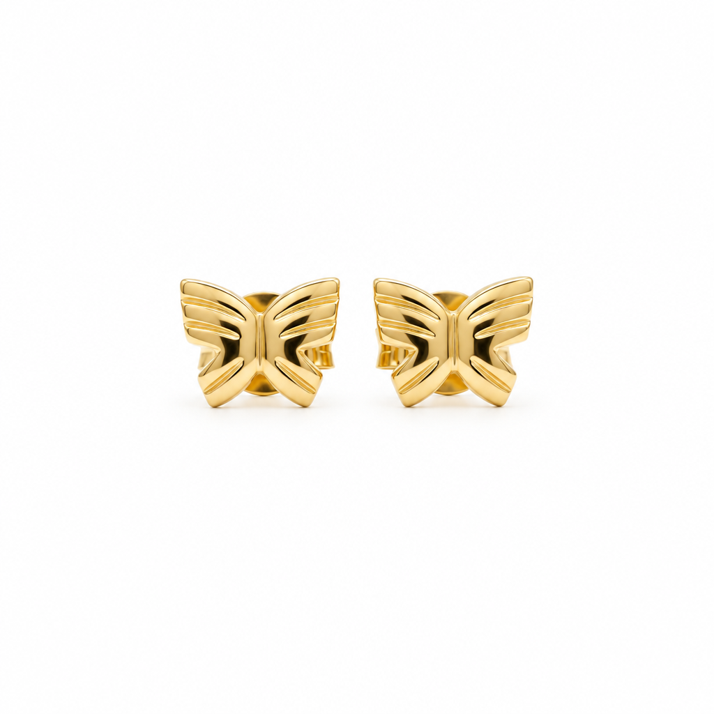 Pair of polished solid gold butterfly stud earrings. Cute gold gifts for kids under Rs, 25,000