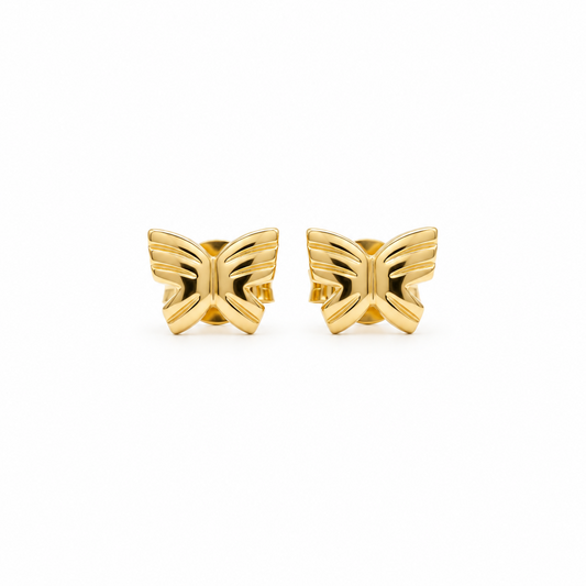 Pair of polished solid gold butterfly stud earrings. Cute gold gifts for kids under Rs, 25,000