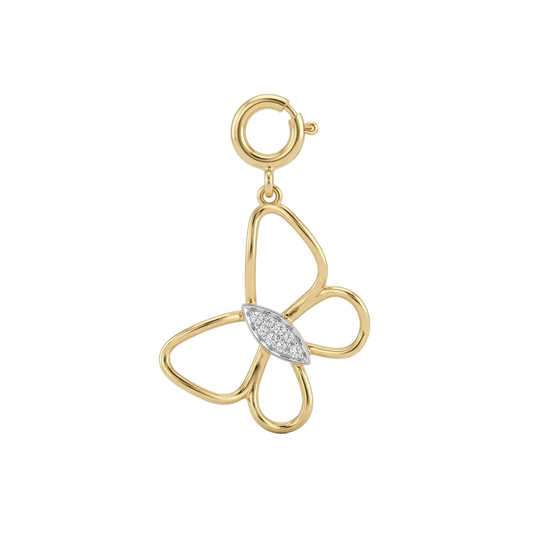 Gold open butterfly pendant with wings outlined in gold and a diamond-set body priced at Rs. 15,000