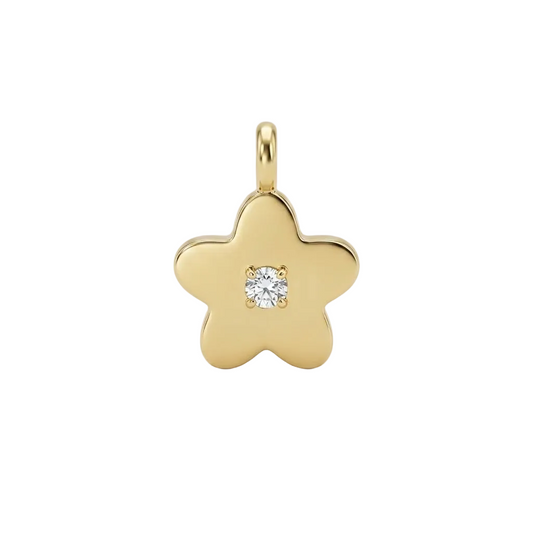 Gold star-shaped flower pendant set with a single sparkling diamond, priced under Rs. 25,000