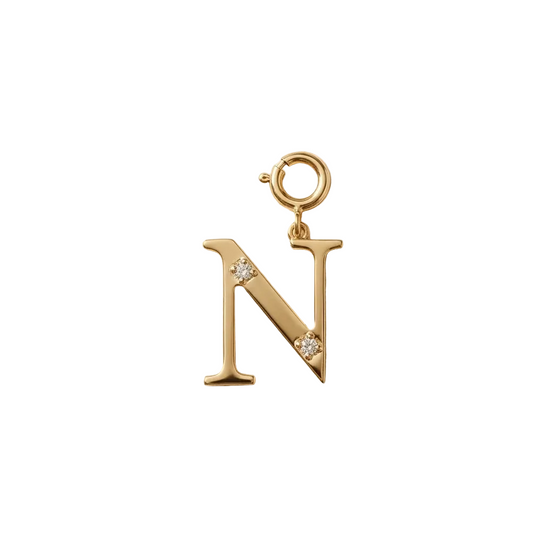 Gold letter N pendant with diamond accents along the stroke under Rs. 20,000