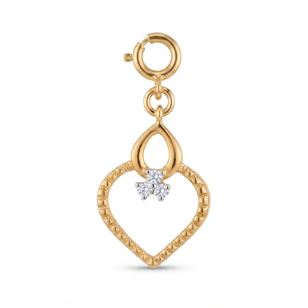 Gold textured heart-shaped pendant with a teardrop top and a diamond cluster accent priced under Rs. 20,000
