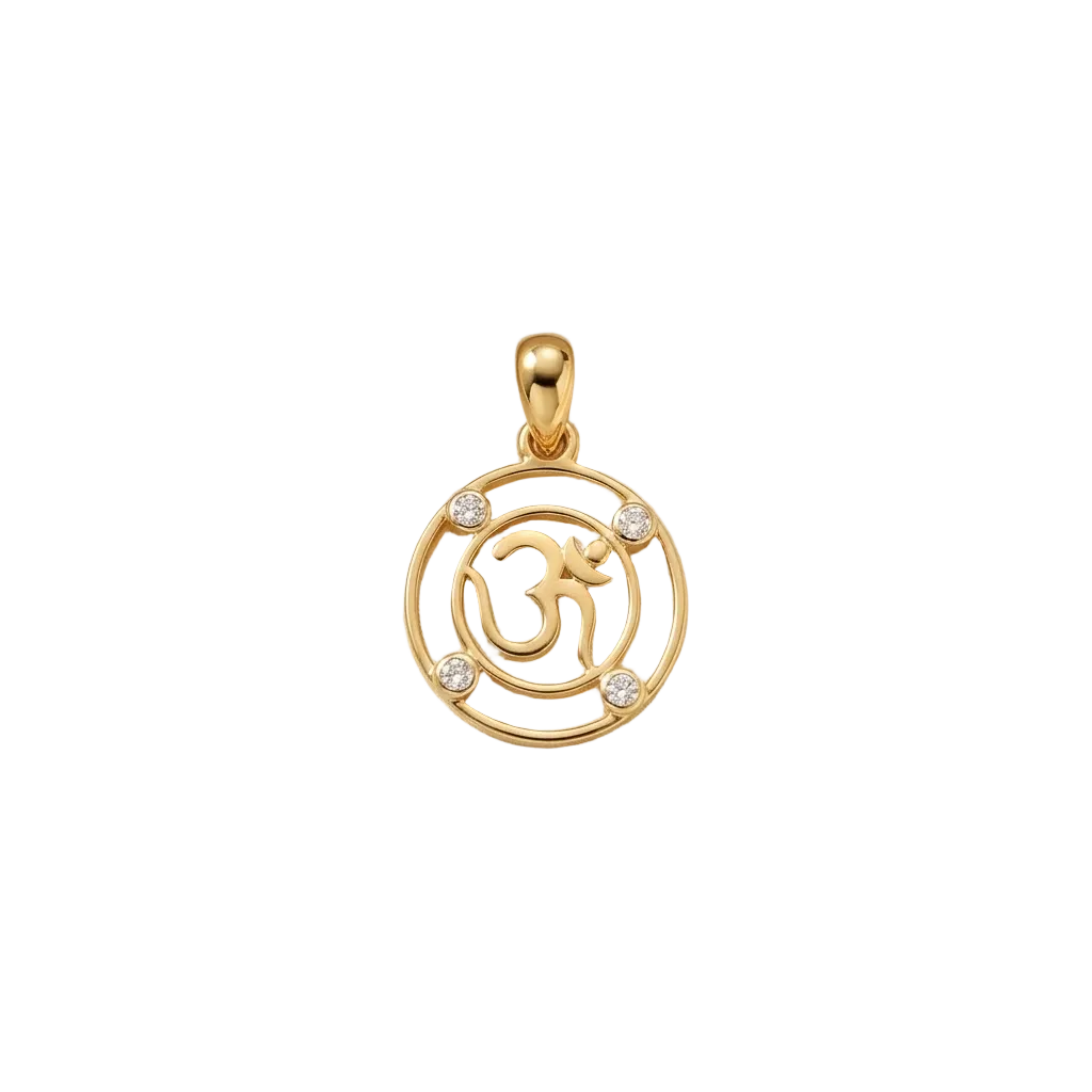 Om symbol pendant in a circular frame set with sparkling diamond accents, priced under Rs. 20,000