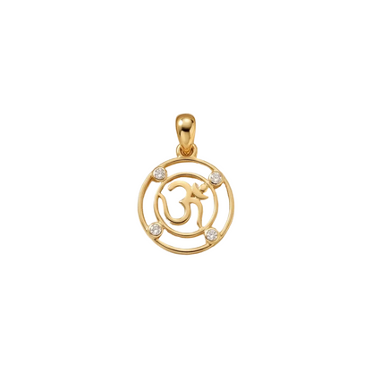 Om symbol pendant in a circular frame set with sparkling diamond accents, priced under Rs. 20,000
