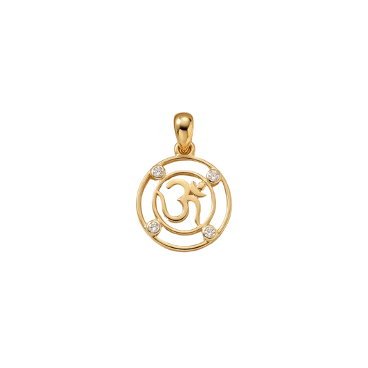 Om symbol pendant in a circular frame set with sparkling diamond accents, priced under Rs. 20,000