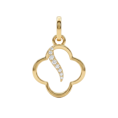 Gold clover-shaped pendant with a diamond-set swirl detail priced under Rs. 20,000