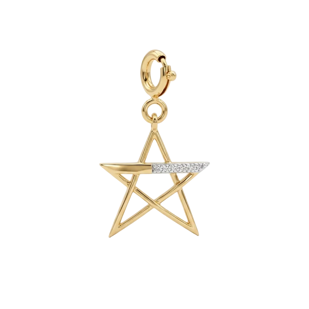 Gold asymmetric star pendant with a sparkling diamond-set band priced under Rs. 15,000